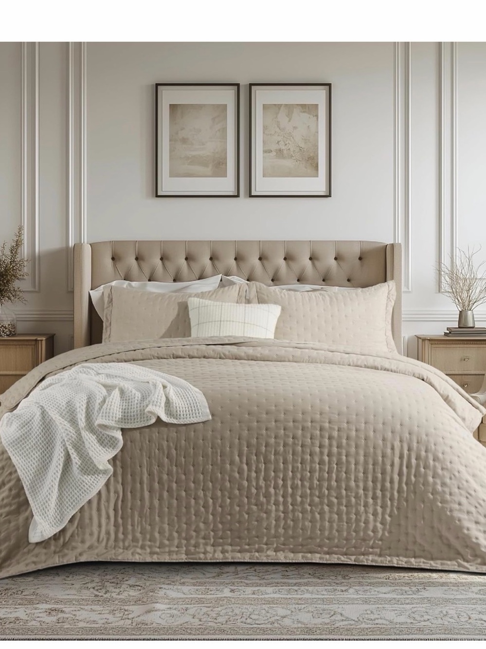 Beige Quilted Comforter Set - Soft Neutral Bedspread